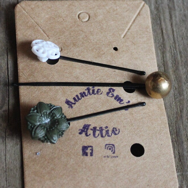 Vintage Button Hair pins ( 69245)