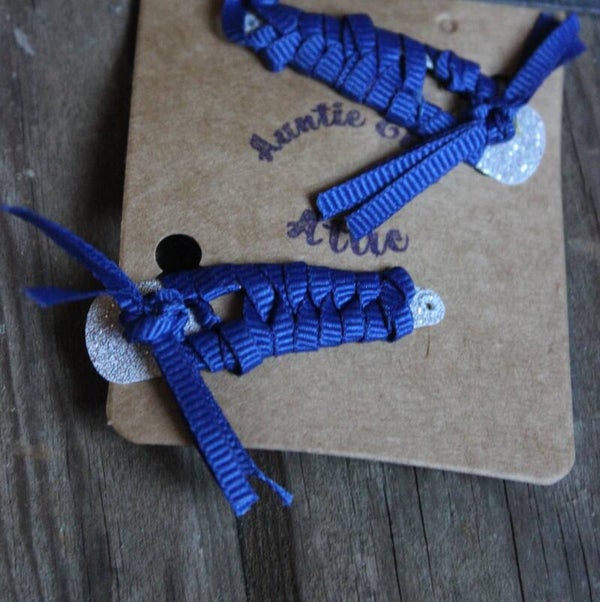 Navy Ribbon snap barrettes (348)
