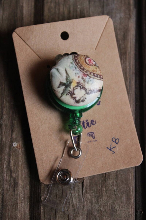 Vintage Key and bird name badge holder ( kb)