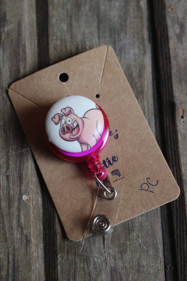 Pig Cartoon name Badge holder   (pc)