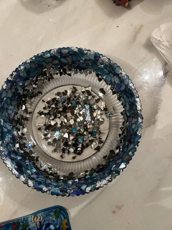 BLUE AND SILVER EPOXY MADE BOWLS