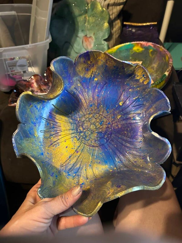 purple blue and gold bowl