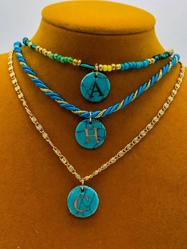 Turquoise initial stone necklace
