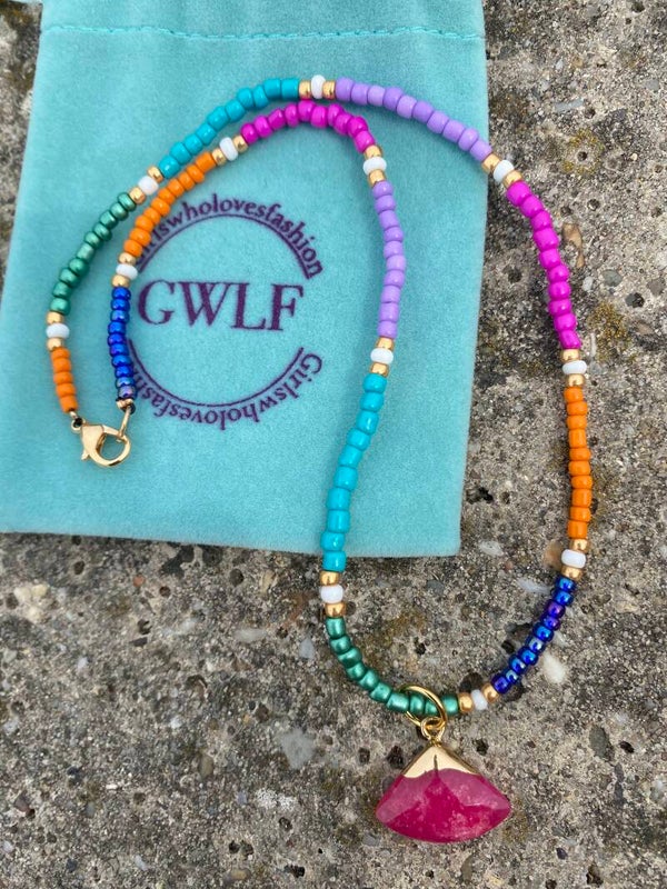 Pink stone necklace