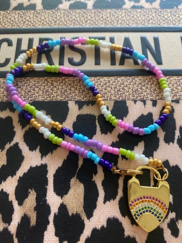 Heart Rainbow lock necklace