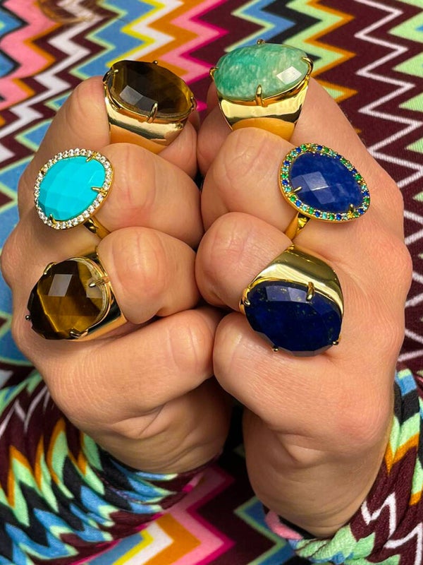 Dark blue strass stone ring