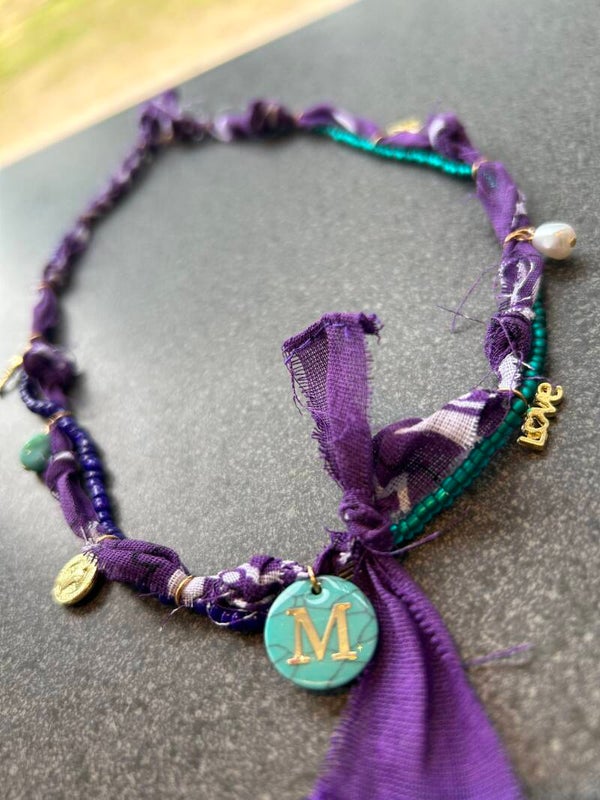 Bandana ketting paars met initiaal