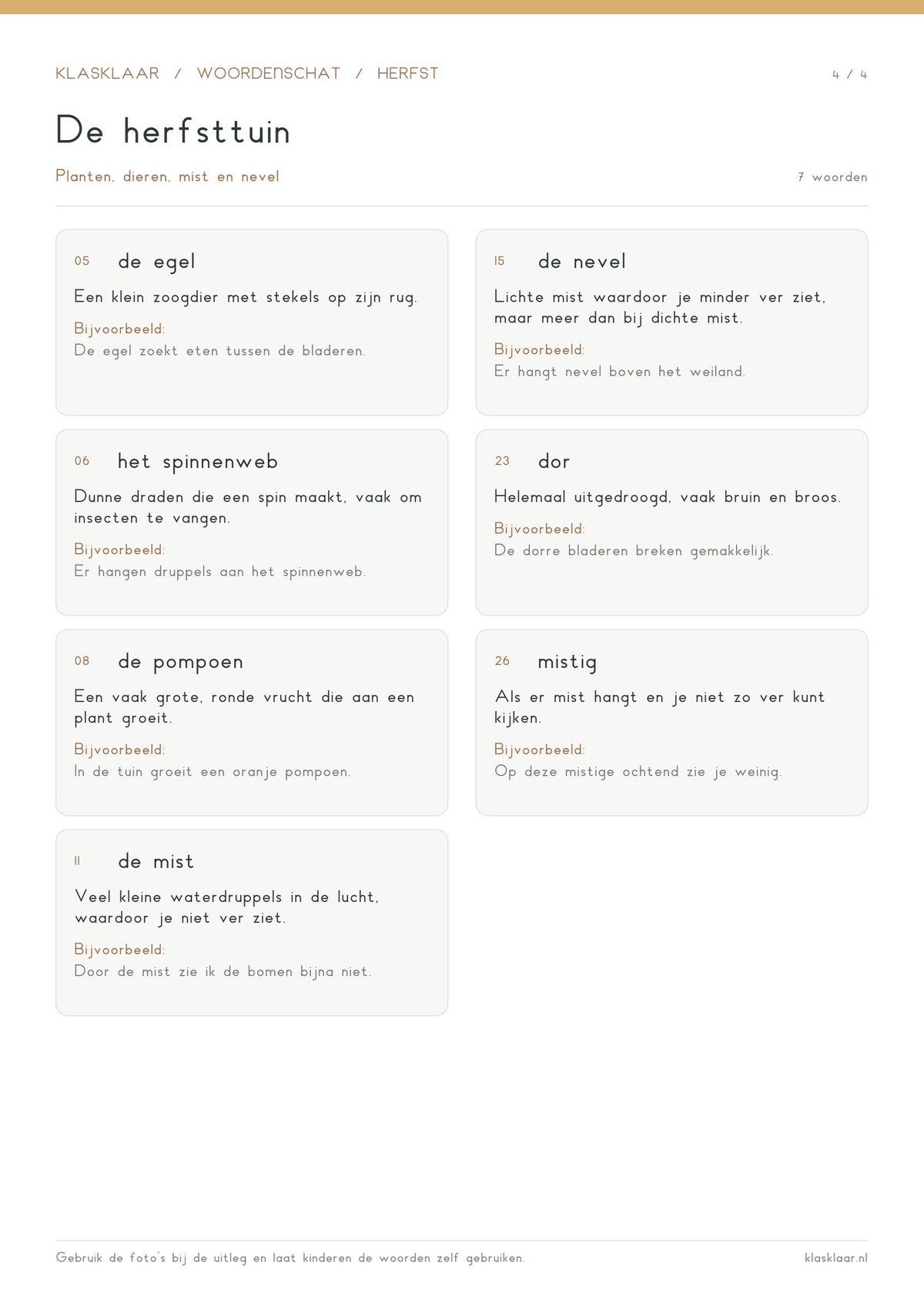 Woordenschat herfst / Woordenschat / Gr. 1/2 | Klasklaar