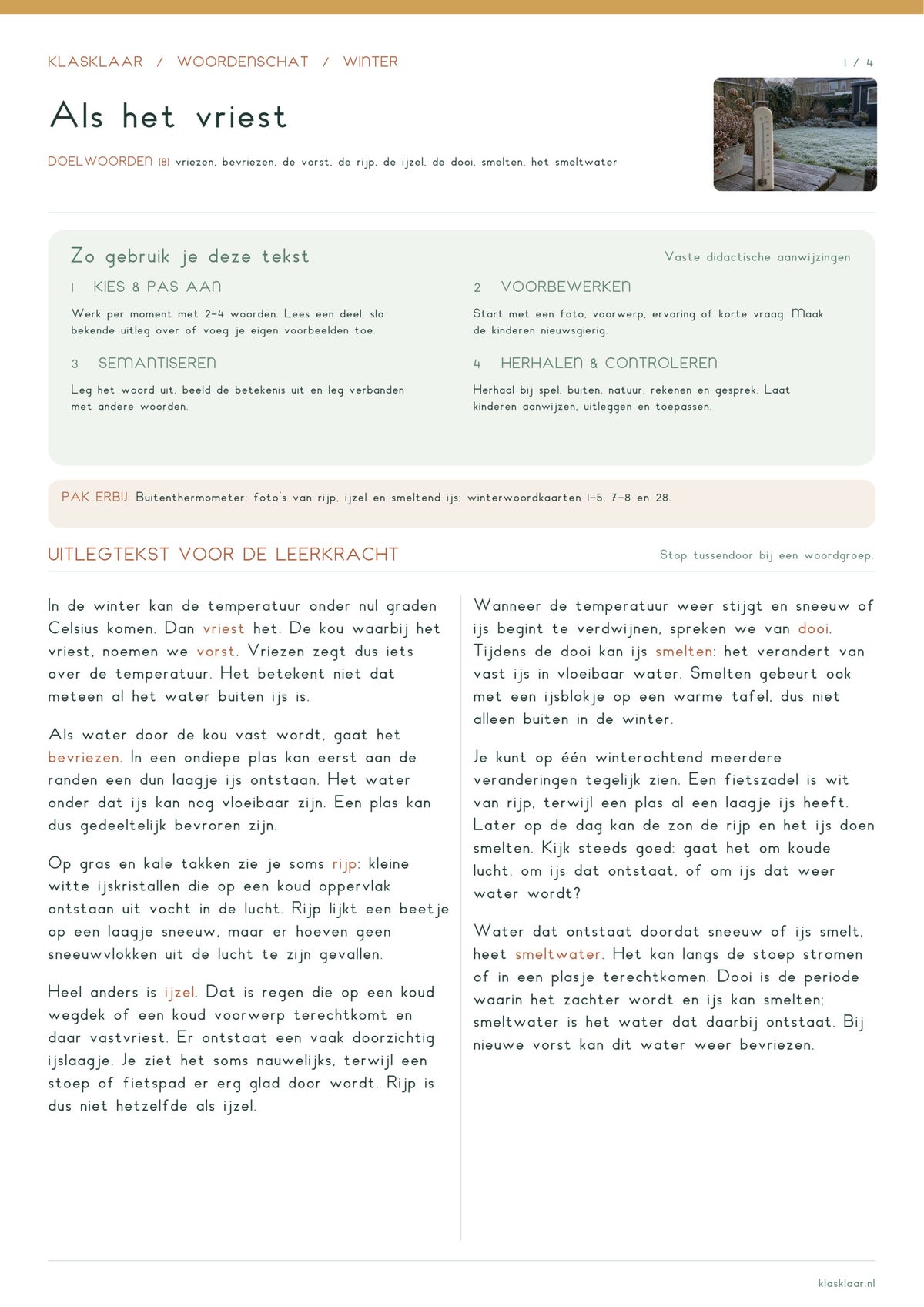 Woordenschat Winter / Woordenschat / Gr. 1/2 | Klasklaar