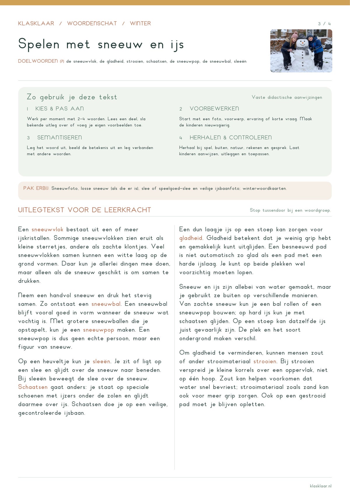 Woordenschat Winter / Woordenschat / Gr. 1/2 | Klasklaar
