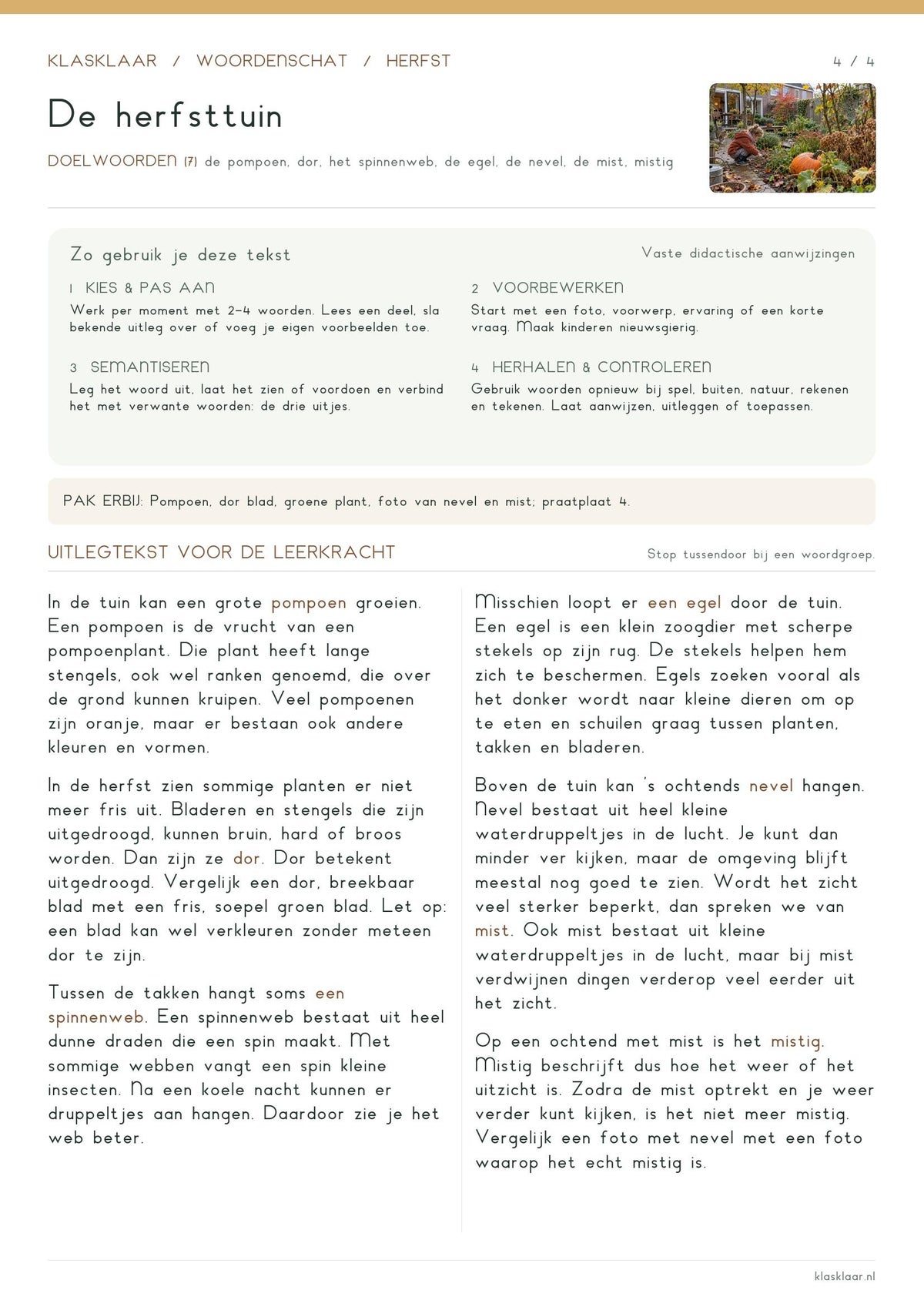 Woordenschat herfst / Woordenschat / Gr. 1/2 | Klasklaar