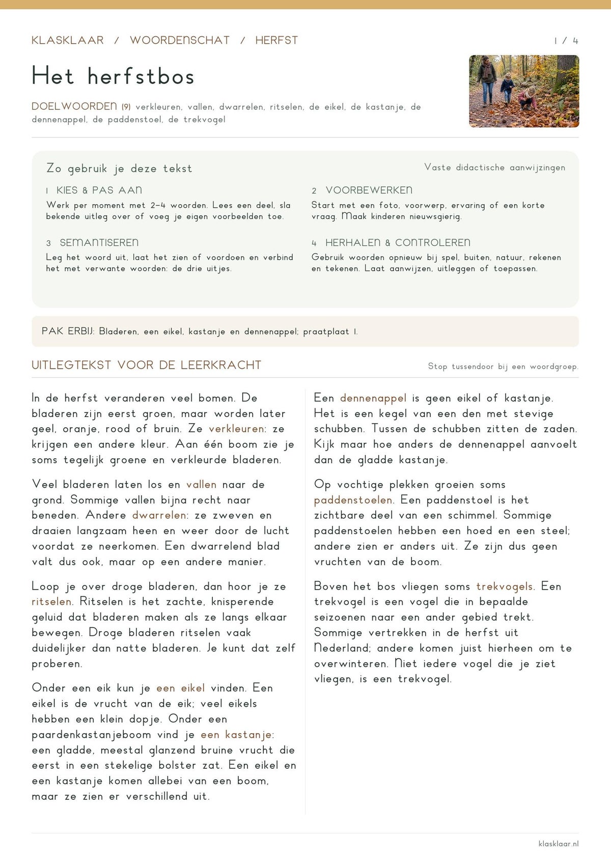Woordenschat herfst / Woordenschat / Gr. 1/2 | Klasklaar