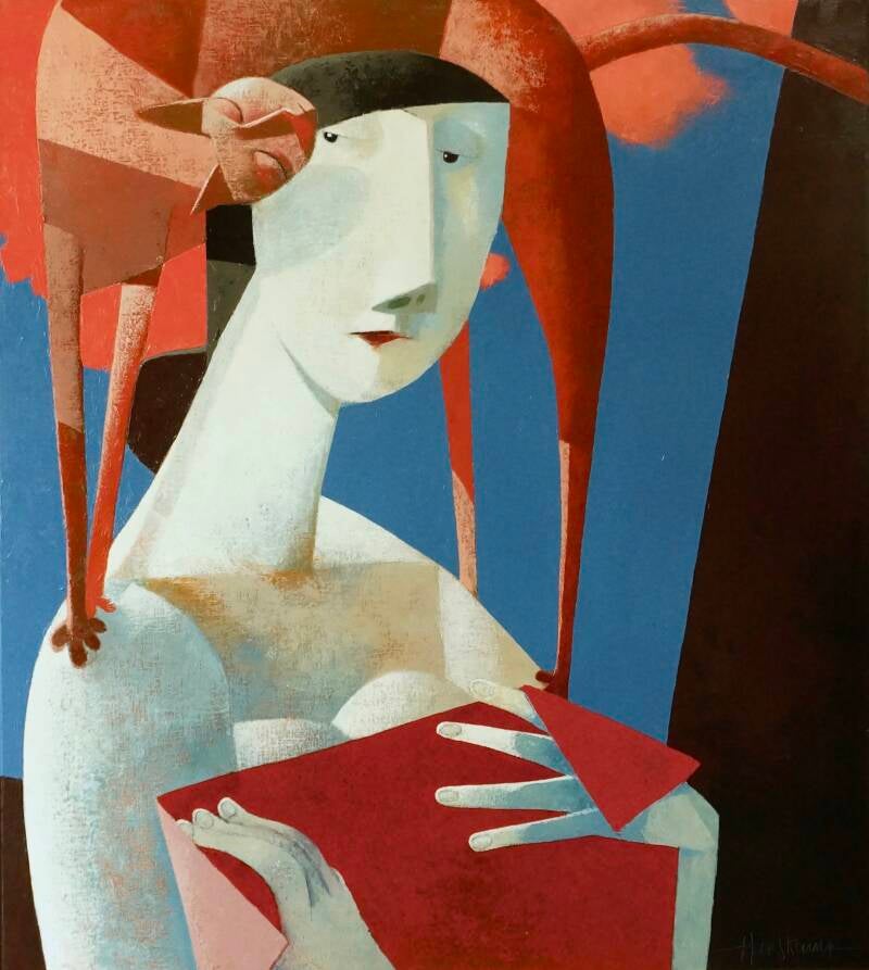 Woman with Red Cat, 80 x 90 cm. At Gallery A-quadraat, Vorden)