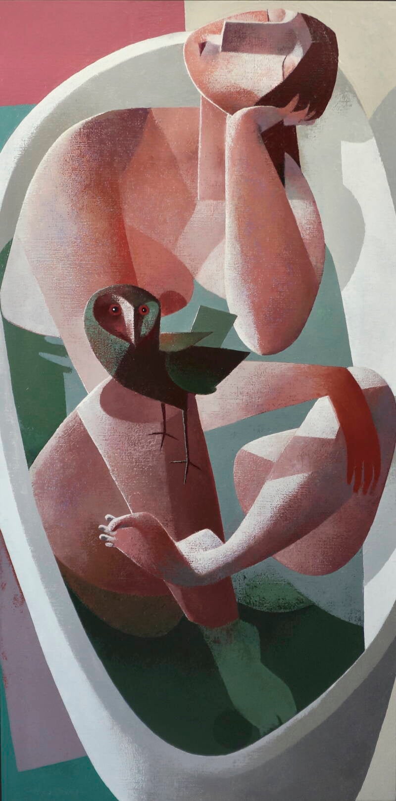 Batting Woman with Owl, 180 x 90 cm
