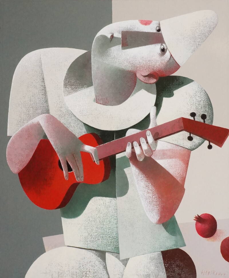 Clown with Red Guitar, 120 x 100 cm. (sold)