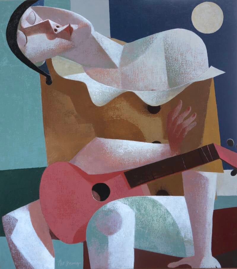 Musician in Moonlight, 80 x 90 cm