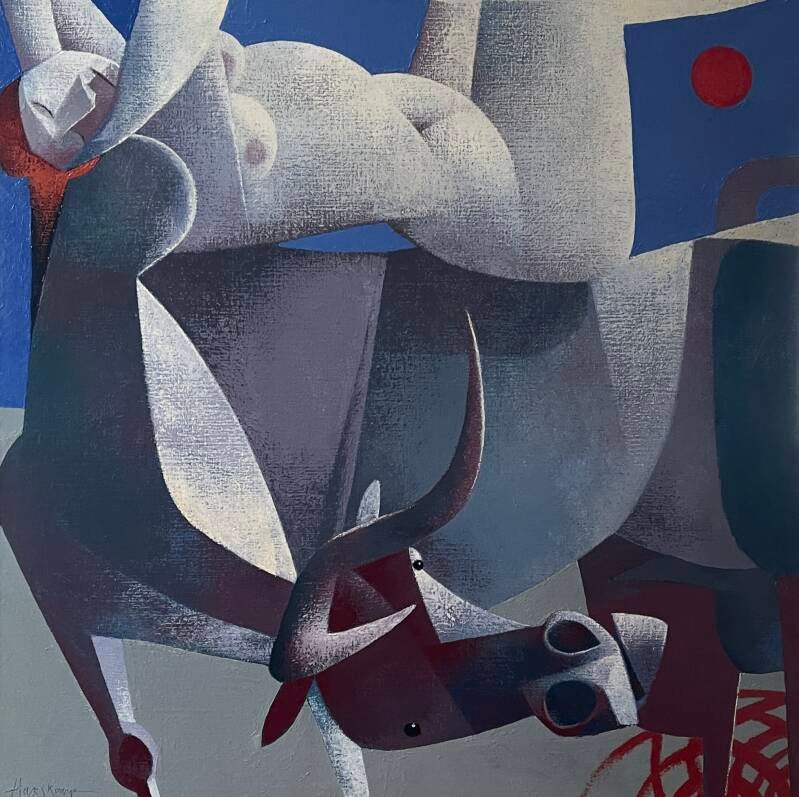 Vrouw met Stier (Ontvoering van Europa) 100 x 100 cm
