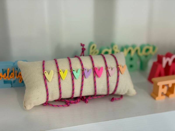Maritiem armbandje met hartje (roze oranje paars)