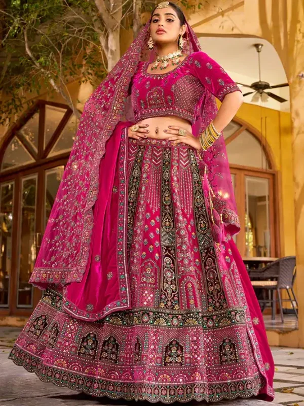 Exclusive designer pink bridal lehenga with embroidered