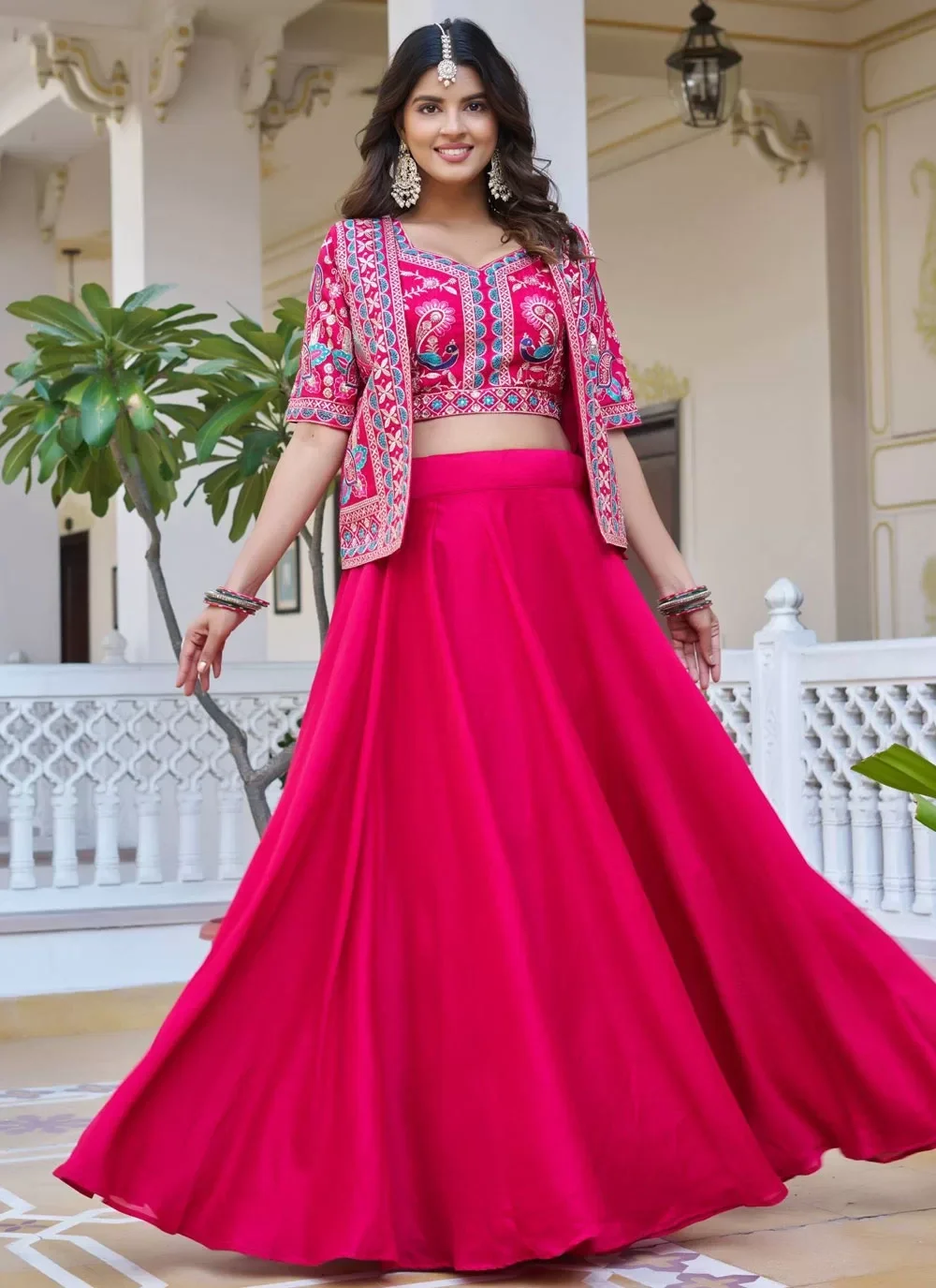 Embroidered blouse and jacket lehenga choli