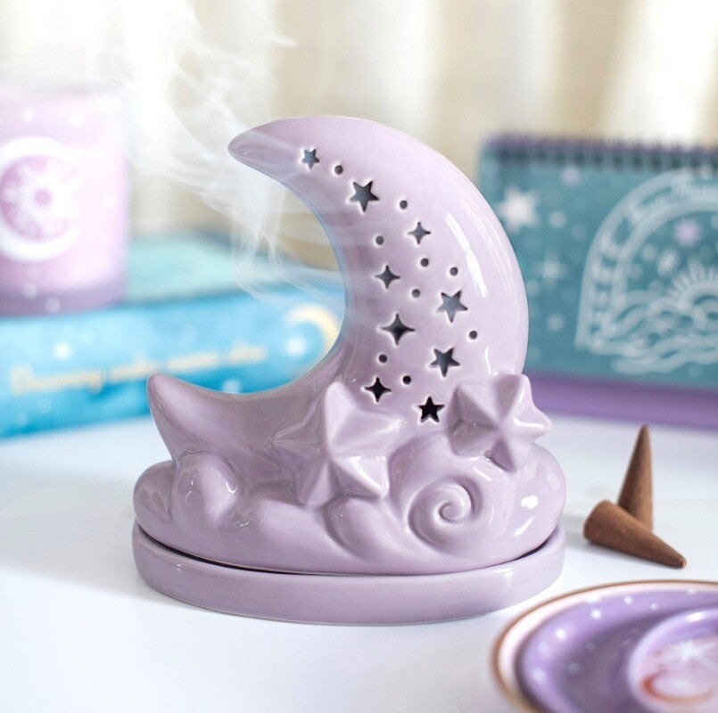 Purple Pastel Skies Moon Wierookhouder