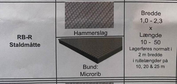 ErgoFloor RB-R husdyrmatte rull. 17 mm tykk. 2m bredde 10-50m lengde.