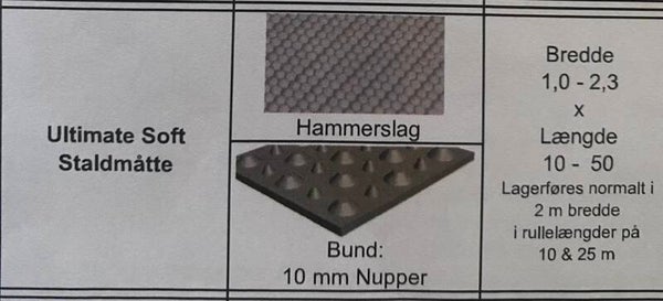 ErgoFloor Soft. Husdyrmatte rull. 20 mm tykk. 2m bredde, 10-50m lengde.
