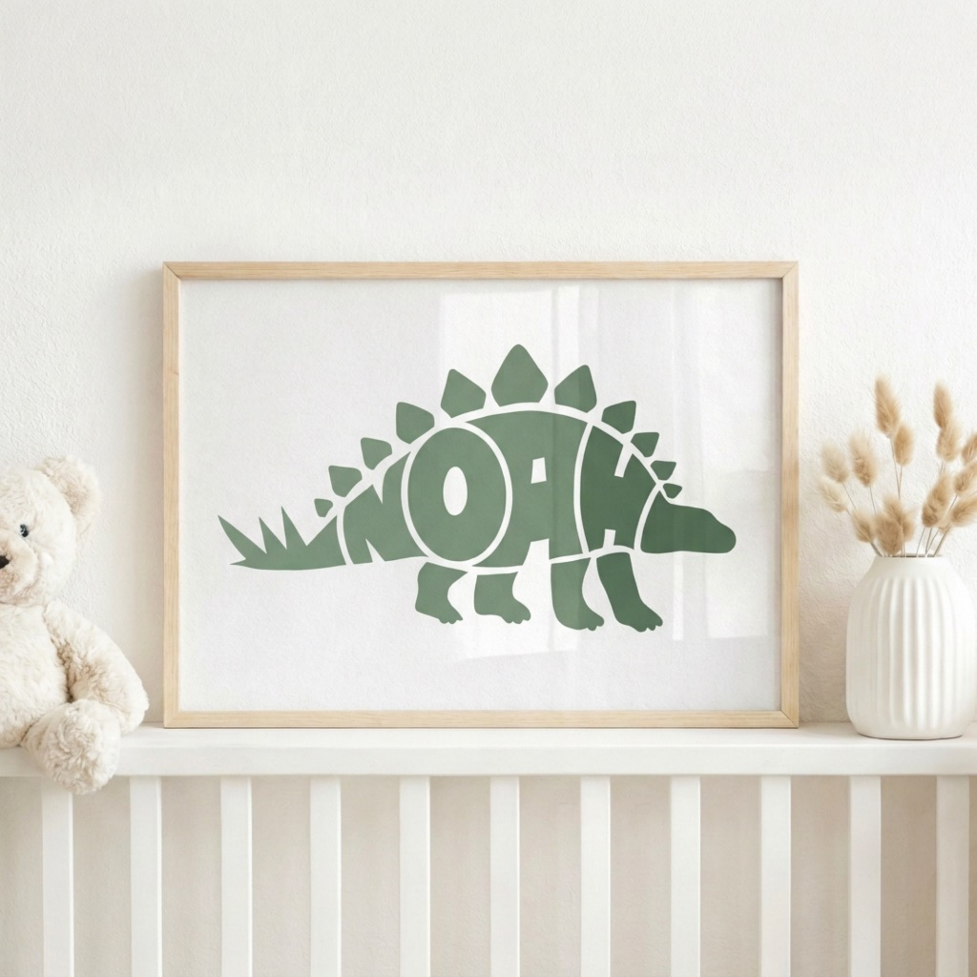 A friendly, hand-drawn illustration of a Stegosaurus with bright, colourful plates along its back and a spiked tail. The dinosaur has a gentle expression, representing individuality and a one-of-a-kind spirit.. Seen in Deep Sea Blue.