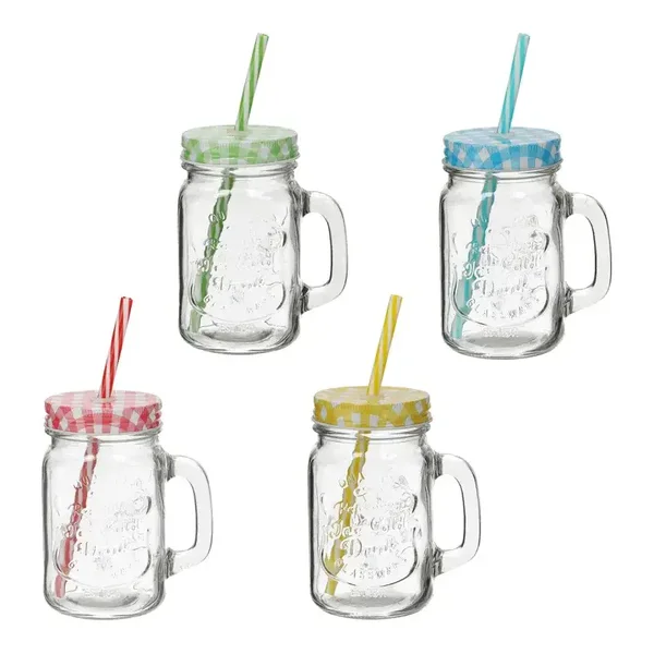 Drinkglas met handvat en rietje