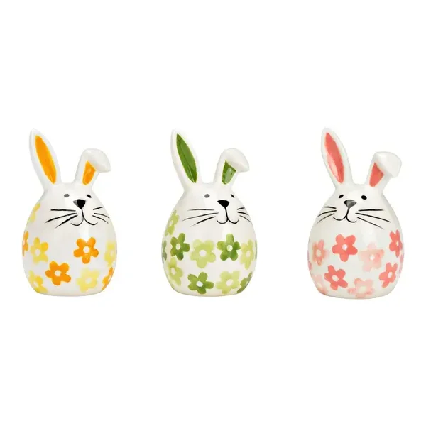 Konijn keramiek bloemen - roze/oranje/groen