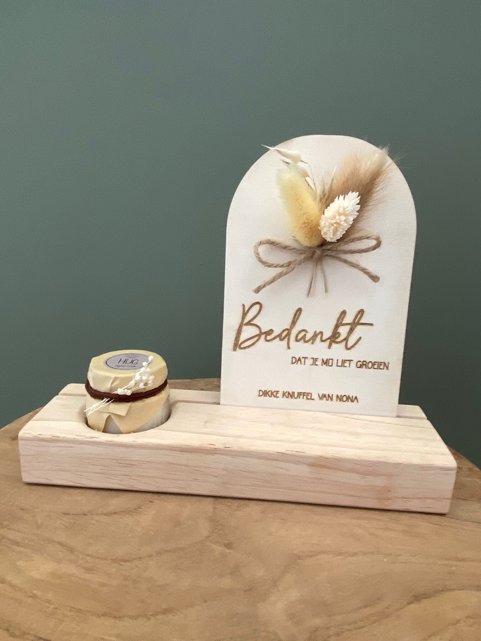 Fotohouder met Kaarsje en Houten Plaatje