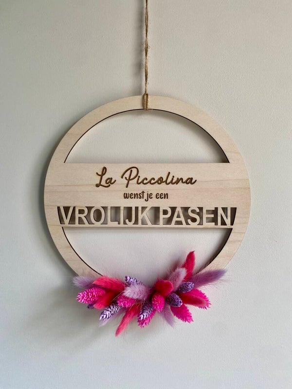 Houten cirkel ‘VROLIJK PASEN’