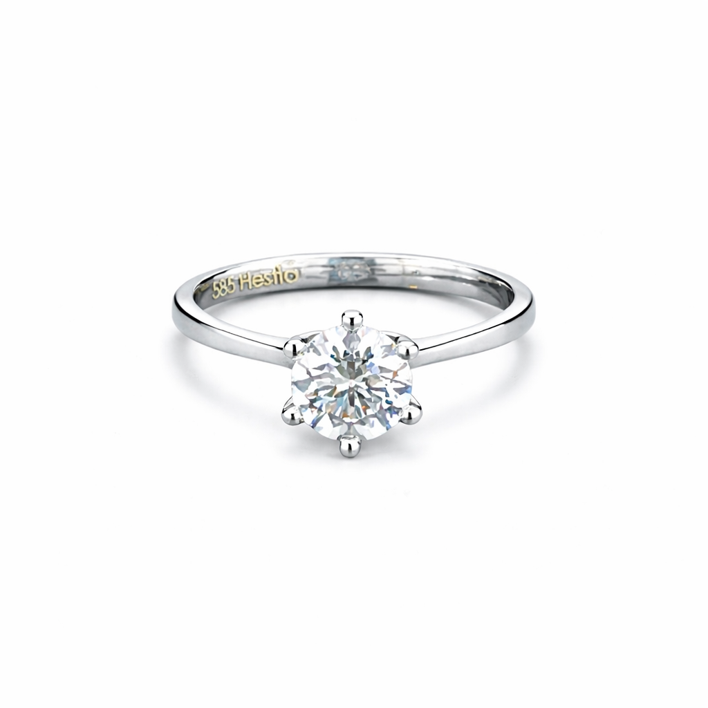 14K White Gold Ring with Round Brilliant Cut Diamond – 1.06 ct | G Color | VS1 | 2.64 grams