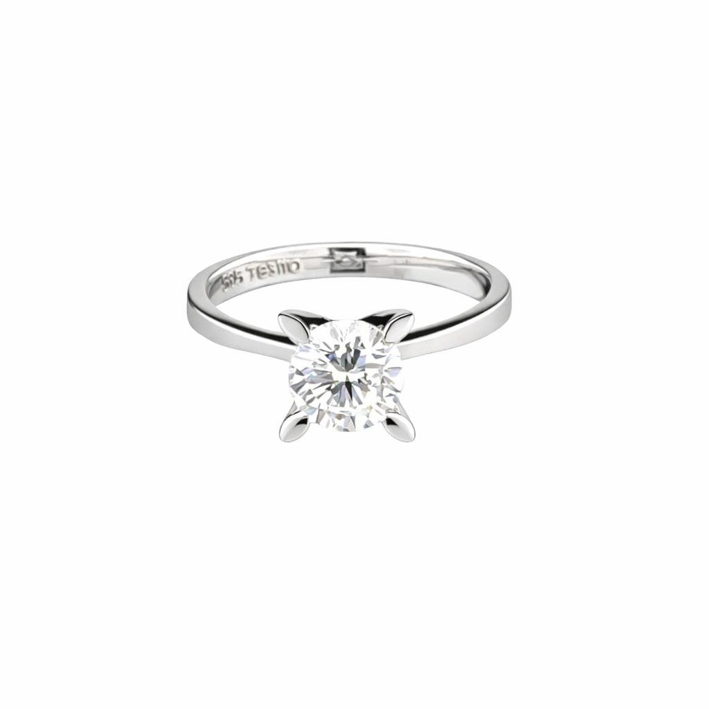 14K White Gold Ring with Round Brilliant Cut Diamond – 1.01 ct | E Color | VS1 | 2.94 grams