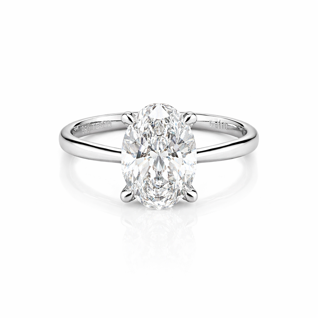 14K White Gold Ring with Oval Cut Diamond – 3.00 ct | D Color | VS1 | 4.24 grams