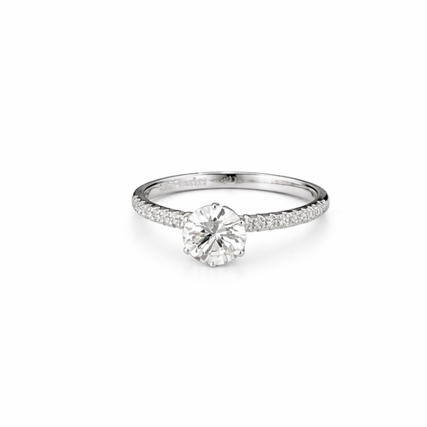 14K White Gold Ring with Round Brilliant Cut Diamond – 1.07 ct Center | 0.04 ct Side Stones | D–E Color | VVS1 | 1.89 grams
