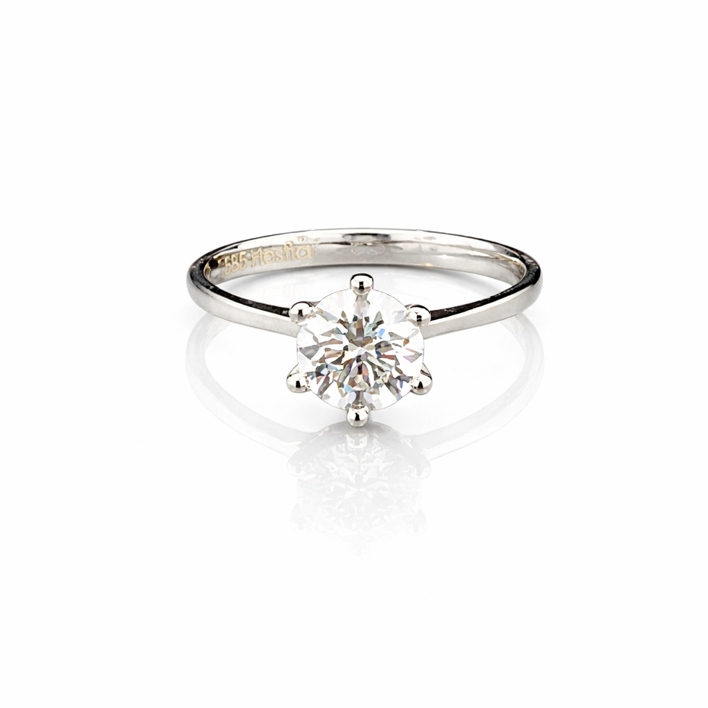 14K White Gold Ring with Round Brilliant Cut Diamond – 1.06 ct | G Color | VS1 | 2.64 grams