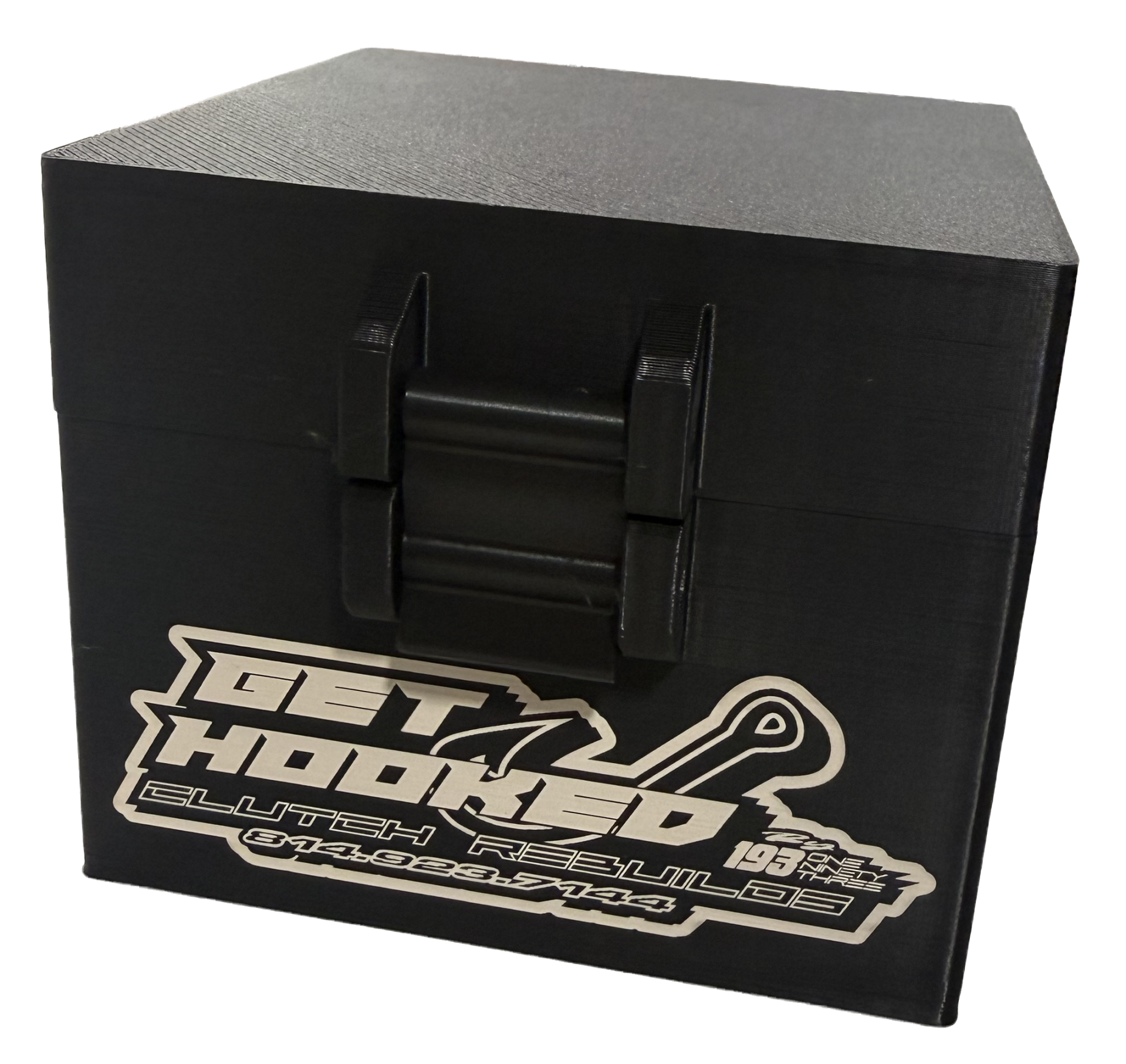 2 Disc Clutch Storage Box - Get Hooked Logo