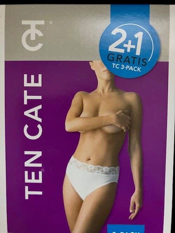 Ten  Cate 2+1 dames slips met kant maat XL wit