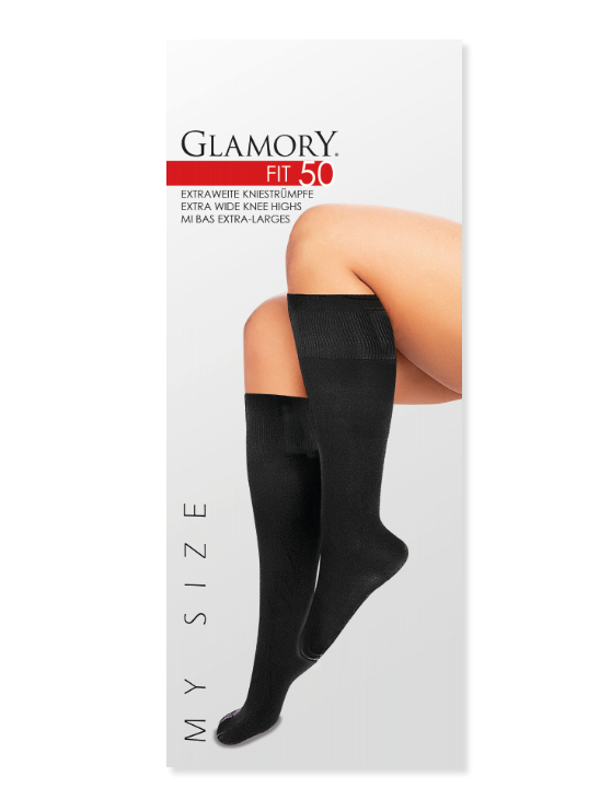 Glamory extra wijde panty 50 den kniekousjes one size zwart