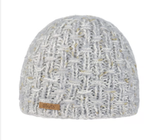 Barts essence beanie maat 53 heather grey met gouddraad
