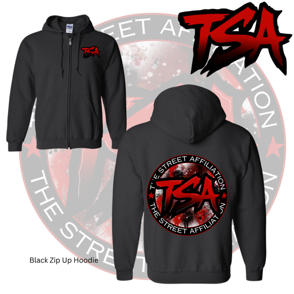 Black & Red Logo Zip Up Hoodie