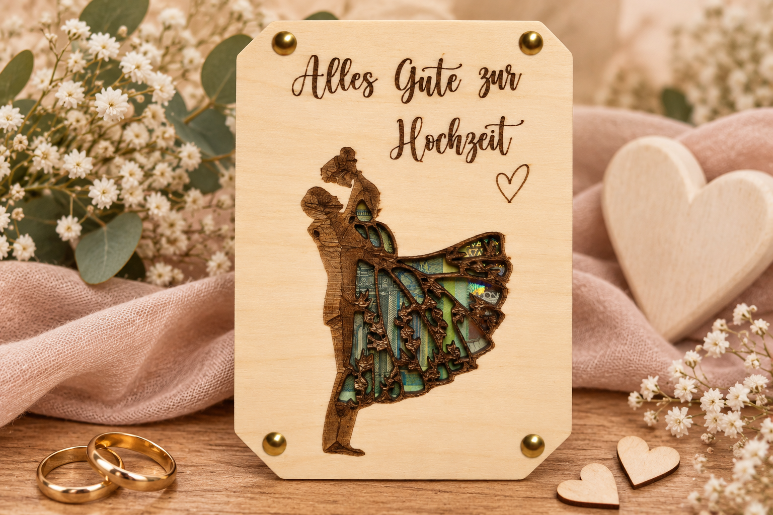 Holzkarte als Geldgeschenk Hochzeit