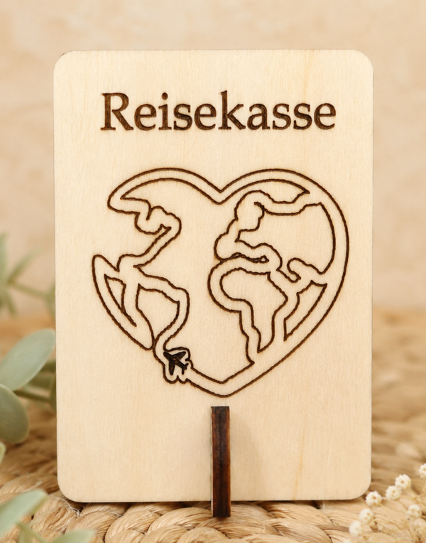 Originelle Geschenkkarte aus Holz – Reisekasse | Geldgeschenk für jeden Anlass