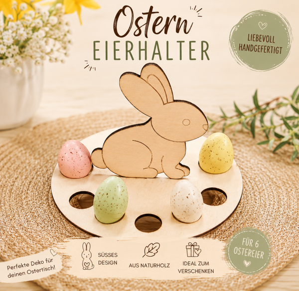 Holz-Eierhalter mit Osterhase