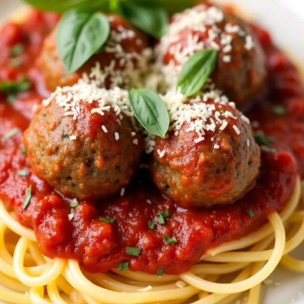 Spaghetti med kjøttboller i tomatsaus