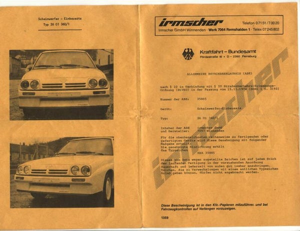 Irmscher Doppelscheinwerfer ABE Kopie