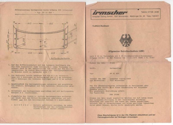 Irmscher 3tlg. Heckspoiler ABE Kopie