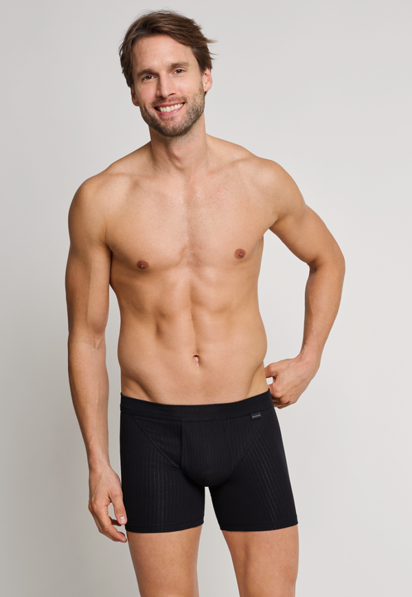 schiesser fijn rib boxer lange pijp met sluiting  zwart