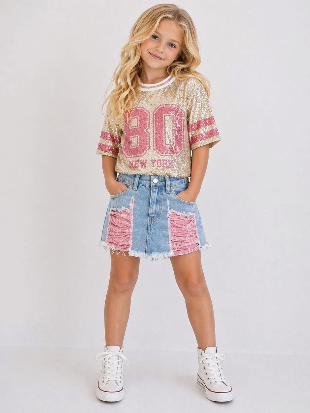 Basebal shirt meisje roze glitter